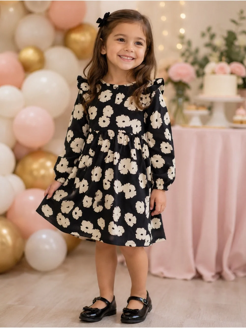 GAP Black Dress with Cream Floral Print
